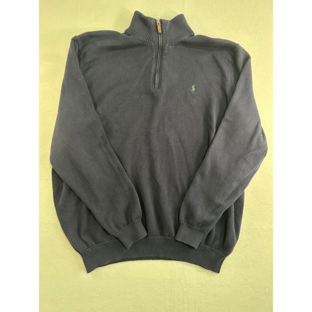 Polo Ralph Lauren Quarter Zip Knit Sweater Mens 2XLT Navy Blue Cotton Pony Logo